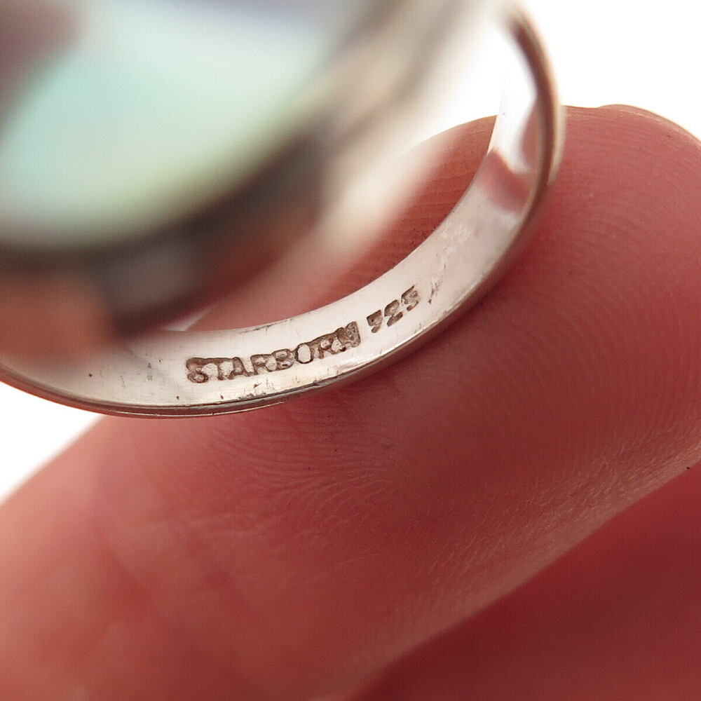 Starborn 925 Sterling Silver Vintage Real Blister Pearl Modernist Ring Size 8.5 - Picture 7 of 8